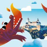Drachen mit Burg Forchtenstein im Hintergrund