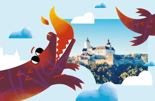 Drachen mit Burg Forchtenstein im Hintergrund