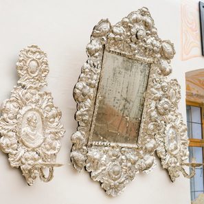 Silberspiegel inkl. zwei Wandleuchter